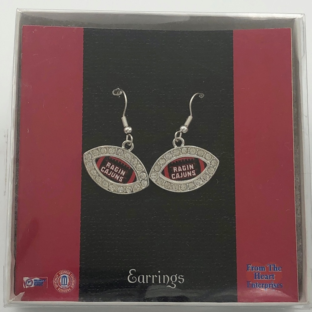 Louisiana Lafayette Ragin Cajuns Rhinestone Football Charm Earrings
